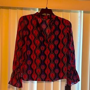 Nicole Miller Vibrant Red and Blue Blouse NWT Medium